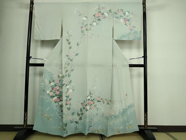 平和屋着物▽十日町友禅作家 一梗 訪問着 単衣 枝花文 暈し染め 正絹 逸品 DAAW9401sf