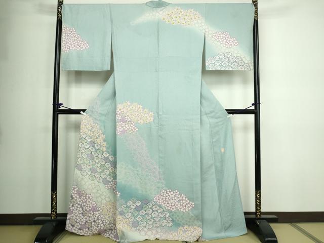 平和屋着物▽十日町 名門 滝泰謹製 訪問着 単衣 草花文 暈し染め 正絹 逸品 DABD3146sf