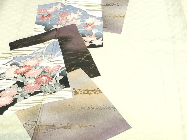 平和屋着物▽訪問着 単衣 刺繍 草花文 暈し染め 金彩 正絹 逸品 DAAW9405sf