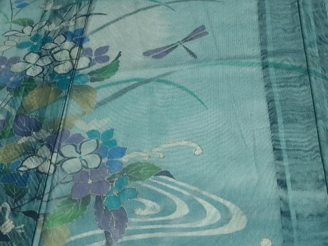 平和屋着物▽訪問着 無双 紗袷 紗×紗 流水草花文 とんぼ 金彩 正絹 逸品 DAAW9417sf