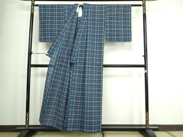 平和屋着物∴夏物 阿波しじら織 浴衣 格子 綿 未使用 DAAW9429sf