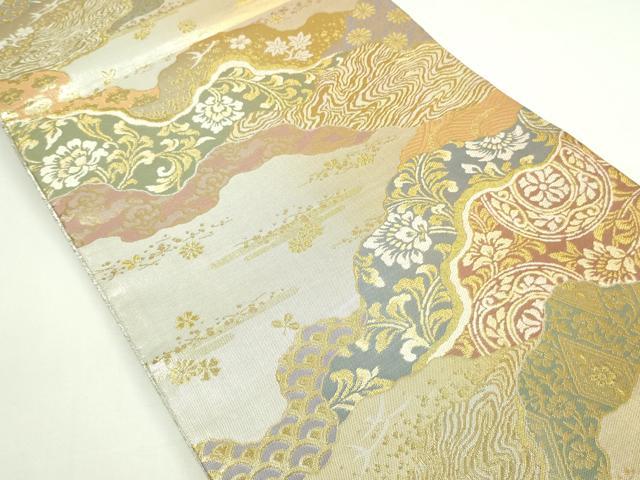 平和屋着物▼六通柄袋帯 更紗花文 金糸 正絹 逸品 DAAW9457sf