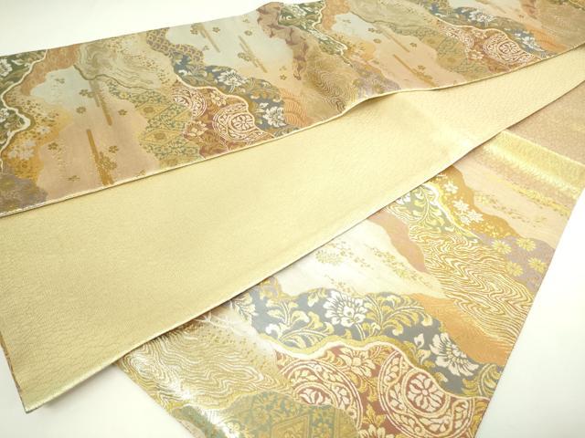 平和屋着物▼六通柄袋帯 更紗花文 金糸 正絹 逸品 DAAW9457sf