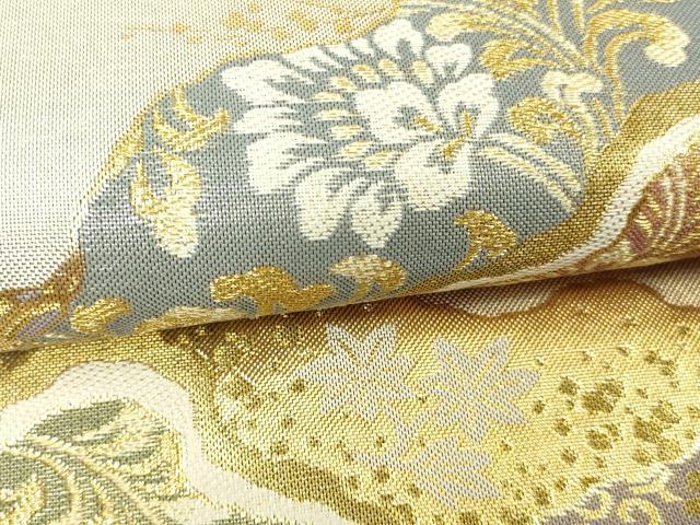 平和屋着物▼六通柄袋帯 更紗花文 金糸 正絹 逸品 DAAW9457sf