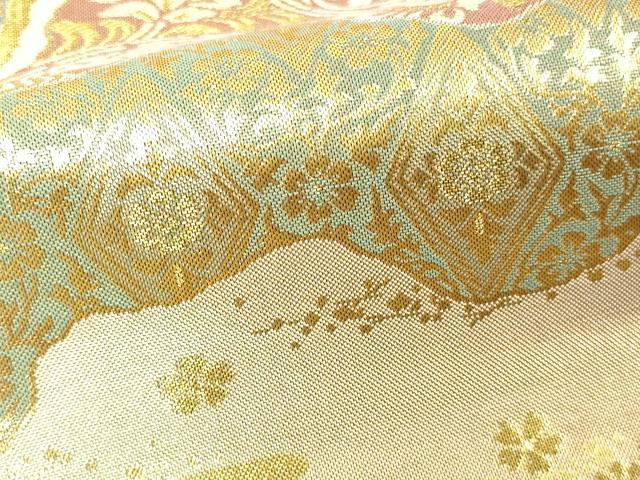 平和屋着物▼六通柄袋帯 更紗花文 金糸 正絹 逸品 DAAW9457sf