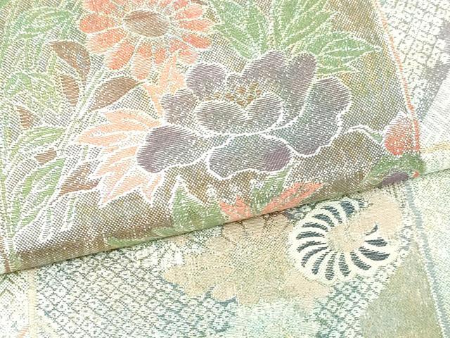 平和屋着物▼六通柄袋帯 地紙草花文 金銀糸 正絹 逸品 DAAW9459sf