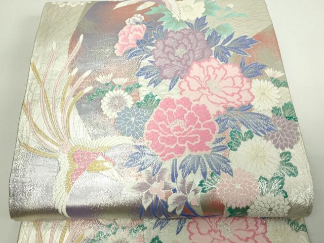 平和屋着物▼佐賀錦 六通柄袋帯 鳳凰草花文 銀糸 正絹 逸品 DAAW9486sf