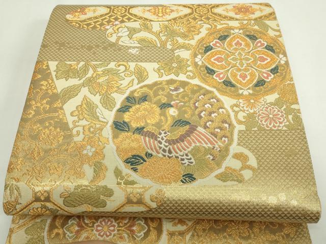 平和屋着物▼六通柄袋帯 鳳凰更紗花文 金糸 正絹 逸品 DAAW9504sf