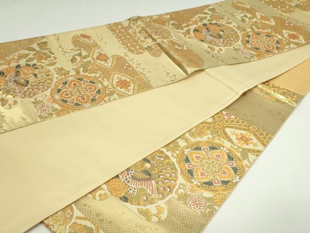 平和屋着物▼六通柄袋帯 鳳凰更紗花文 金糸 正絹 逸品 DAAW9504sf