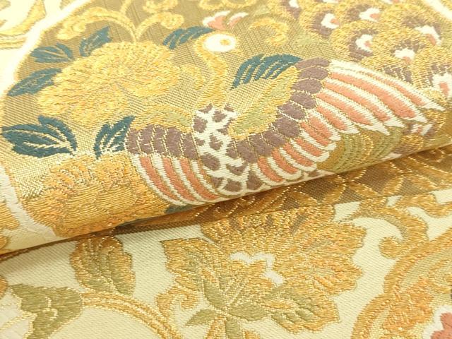 平和屋着物▼六通柄袋帯 鳳凰更紗花文 金糸 正絹 逸品 DAAW9504sf