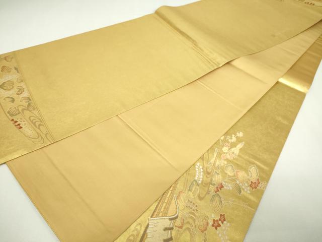平和屋着物◎太鼓柄袋帯 水辺舟の国 金糸 正絹 逸品 DAAW9815sf