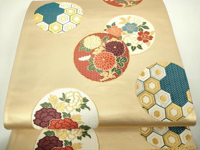 平和屋着物◎六通柄袋帯 唐織 草花丸文 金銀糸 正絹 逸品 DAAW9824sf