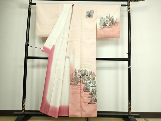 平和屋着物■訪問着 紬地 手描き 風景樹林文 暈し染め 正絹 逸品 DAAW9919sf