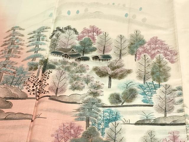 平和屋着物■訪問着 紬地 手描き 風景樹林文 暈し染め 正絹 逸品 DAAW9919sf
