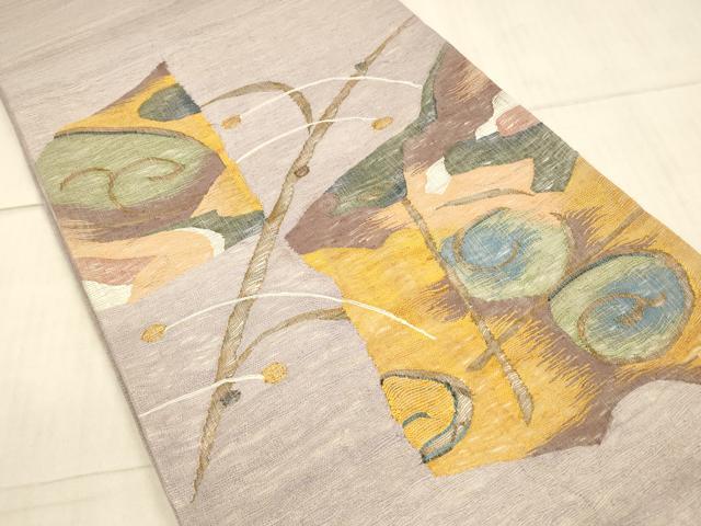 平和屋着物*夏物 太鼓柄袋帯 抽象草葉文 金糸 正絹 逸品 DAAX0005cm