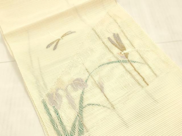 平和屋着物*夏物 絽綴れ 八寸名古屋帯 蜻蛉杜若文 金銀糸 正絹 逸品 DAAX0008cm