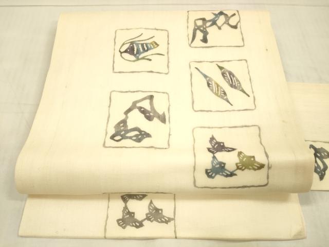 平和屋着物*夏物 九寸名古屋帯 型絵染 抽象千鳥文 正絹 逸品 DAAX0011cm