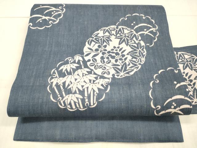 平和屋着物*夏物 九寸名古屋帯 雪輪笹竹草花文 正絹 逸品 DAAX0012cm
