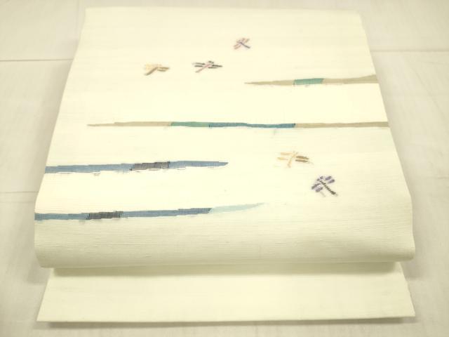 平和屋着物*夏物 西陣 宮階織物 宮繍苑 里葉 九寸開き名古屋帯 蜻蛉 金糸 正絹 逸品 DAAX0022cm