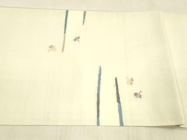 平和屋着物*夏物 西陣 宮階織物 宮繍苑 里葉 九寸開き名古屋帯 蜻蛉 金糸 正絹 逸品 DAAX0022cm