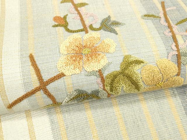平和屋着物*夏物 中国三大刺繍 相良刺繍 総刺繍 九寸名古屋帯 蜻蛉草花文 金糸 正絹 逸品 DAAX0026cm
