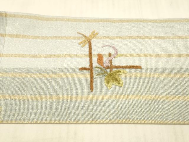 平和屋着物*夏物 中国三大刺繍 相良刺繍 総刺繍 九寸名古屋帯 蜻蛉草花文 金糸 正絹 逸品 DAAX0026cm