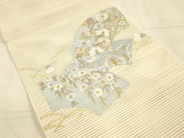 平和屋着物*夏物 絽綴れ 八寸名古屋帯 刺繍 地紙草花文 正絹 逸品 DAAX0029cm