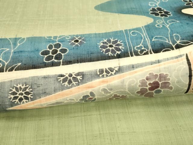 平和屋着物*夏物 九寸名古屋帯 流水草花文 麻 逸品 DAAX0030cm