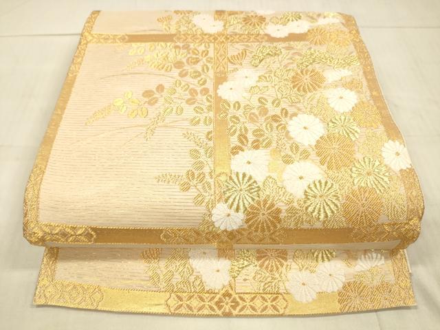 平和屋着物*夏物 六通柄袋帯 唐織 格子草花文 金糸 正絹 逸品 DAAX0037cm