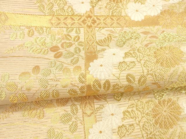 平和屋着物*夏物 六通柄袋帯 唐織 格子草花文 金糸 正絹 逸品 DAAX0037cm