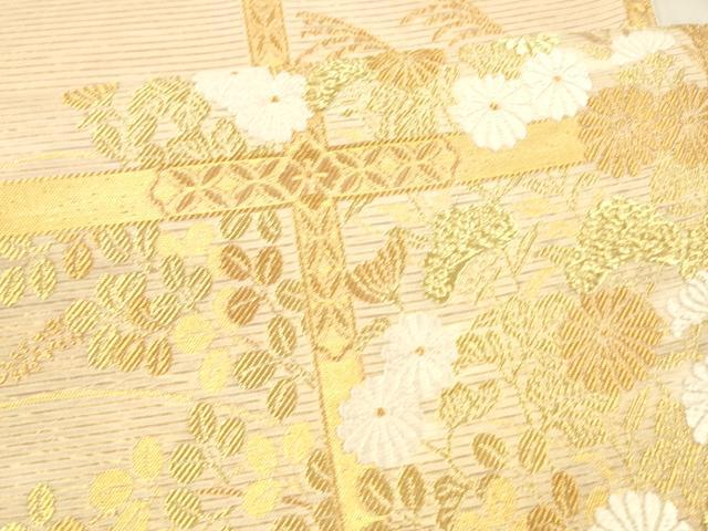 平和屋着物*夏物 六通柄袋帯 唐織 格子草花文 金糸 正絹 逸品 DAAX0037cm