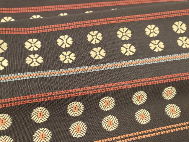 平和屋着物●本場筑前博多織 八寸名古屋帯 横段花文 正絹 逸品 DAAX0077cm
