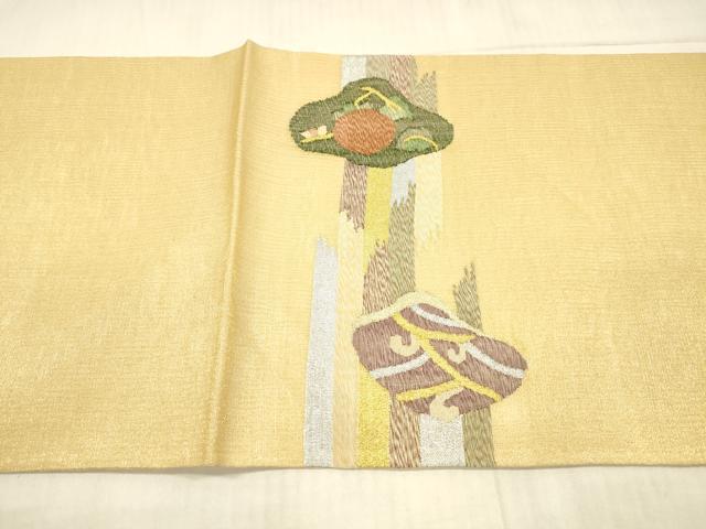 平和屋着物*夏物 明綴れ 太鼓柄袋帯 成り物 金銀糸 正絹 逸品 DAAX0176cm