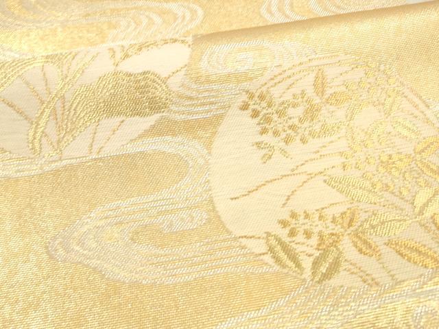 平和屋着物*夏物 六通柄袋帯 流水草花文 金銀糸 正絹 逸品 DAAX0182cm