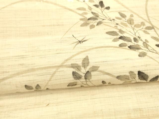 平和屋着物*夏物 九寸開き名古屋帯 手描き 蜻蛉草葉文 麻 逸品 DAAX0188cm