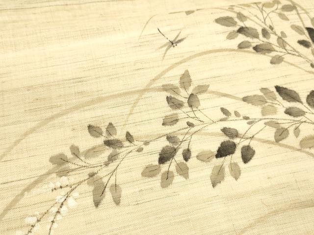 平和屋着物*夏物 九寸開き名古屋帯 手描き 蜻蛉草葉文 麻 逸品 DAAX0188cm