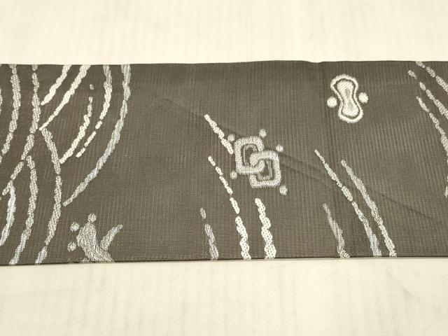 平和屋着物*夏物 九寸名古屋帯 唐織 宝尽くし流水文 銀糸 正絹 逸品 DAAX0190cm