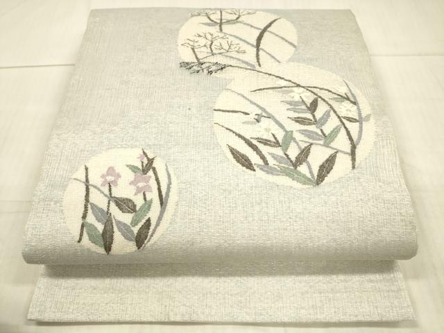 平和屋着物*夏物 太鼓柄袋帯 草花文 銀糸 さが美扱い 正絹 逸品 DAAX0191cm