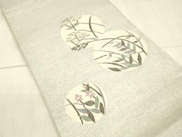 平和屋着物*夏物 太鼓柄袋帯 草花文 銀糸 さが美扱い 正絹 逸品 DAAX0191cm