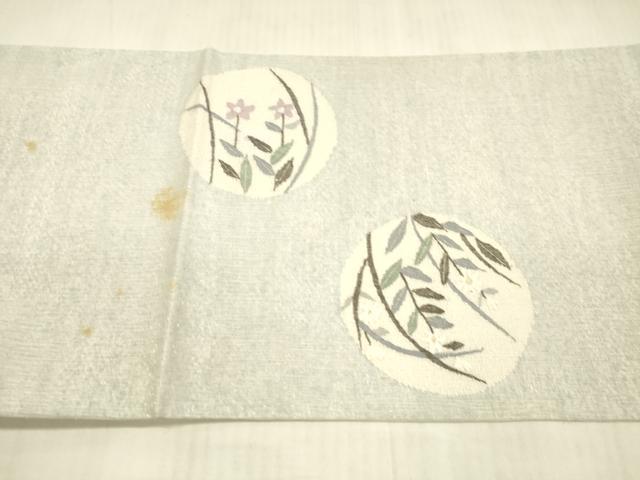 平和屋着物*夏物 太鼓柄袋帯 草花文 銀糸 さが美扱い 正絹 逸品 DAAX0191cm