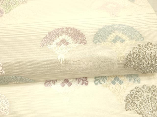 平和屋着物*夏物 六通柄袋帯 唐織 青海波草花文 銀糸 正絹 逸品 DAAX0192cm