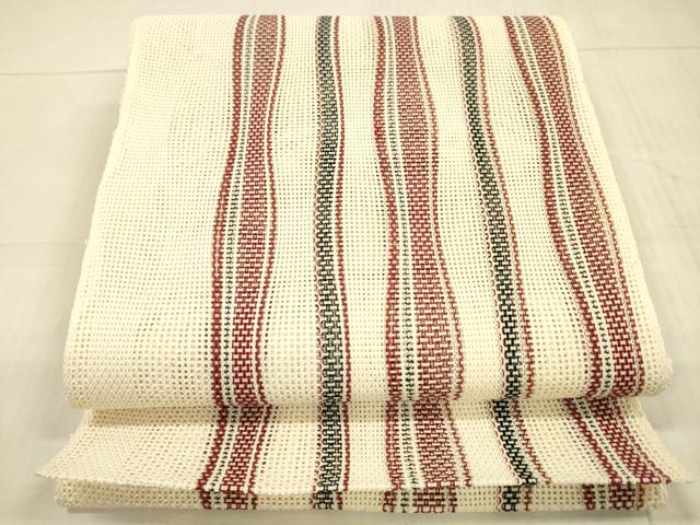 平和屋着物*夏物 八寸名古屋帯 よろけ縞 正絹 逸品 DAAX0197cm