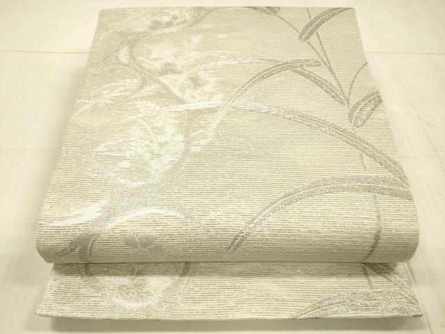 平和屋着物*夏物 六通柄袋帯 草花文 銀糸 正絹 逸品 DAAX0198cm