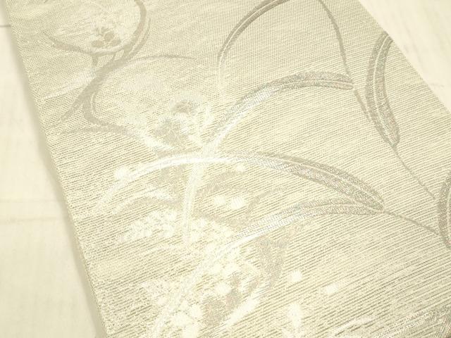 平和屋着物*夏物 六通柄袋帯 草花文 銀糸 正絹 逸品 DAAX0198cm