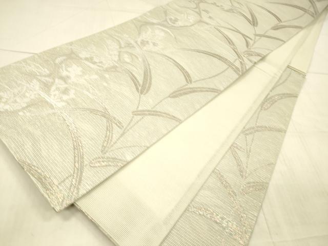 平和屋着物*夏物 六通柄袋帯 草花文 銀糸 正絹 逸品 DAAX0198cm