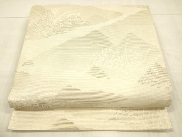 平和屋着物*夏物 六通柄袋帯 草花文 銀糸 正絹 逸品 DAAX0209cm