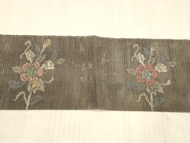 平和屋着物*夏物 1854年創業 帯屋捨松 八寸名古屋帯 草花文 正絹 逸品 DAAX0247cm