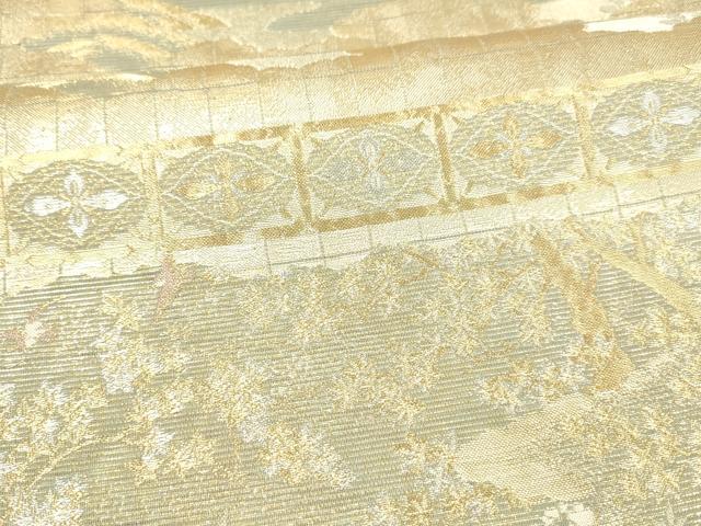 平和屋着物*夏物 六移柄袋帯 段に障壁 金銀糸 正絹 逸品 DAAX0254cm