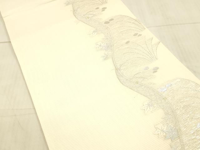 平和屋着物*夏物 六通柄袋帯 唐織 草葉文 金銀糸 正絹 逸品 DAAX0255cm