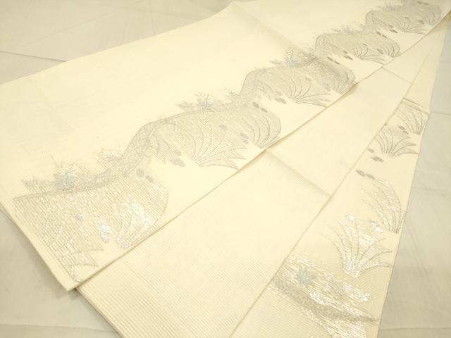 平和屋着物*夏物 六通柄袋帯 唐織 草葉文 金銀糸 正絹 逸品 DAAX0255cm